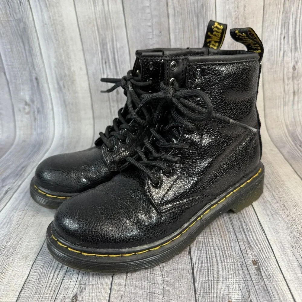 Dr Martens 1460 Junior/Kids Leather Boots Size 1Y Black Lace Up/Zip